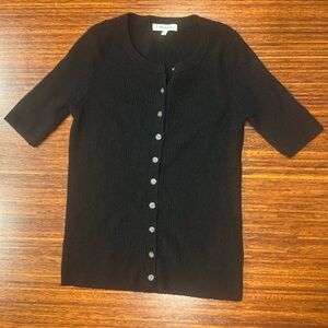 Madewell Hester Short-Sleeve ribbed Cardigan Sweater size small black crewneck